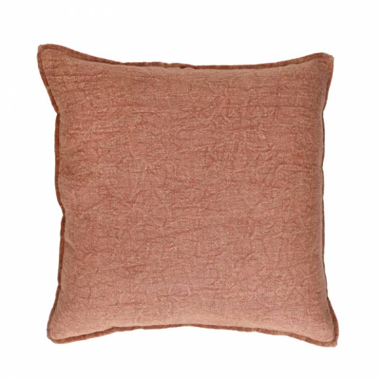 Alpha Square Linen & Velvet Cushion In Cinnamon 45x45