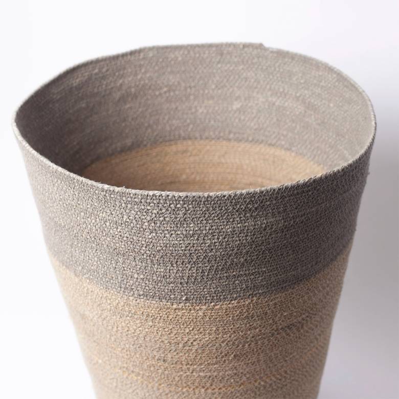 Large Conical Seagrass Basket With Grey Stripes