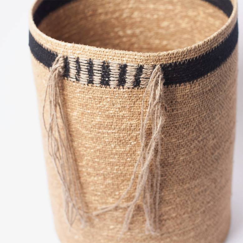 Tall Tapered Seagrass Basket With Black Trim