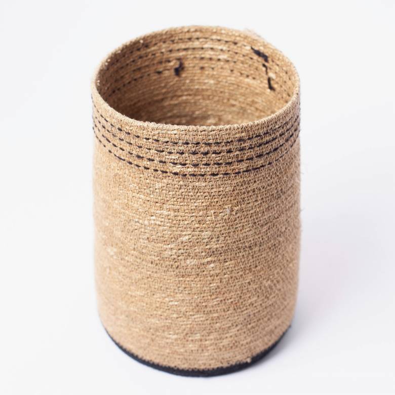 Small Tapered Seagrass Basket With Black Stitching
