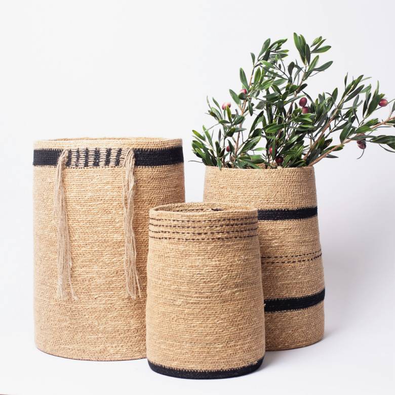 Tall Tapered Seagrass Basket With Black Trim