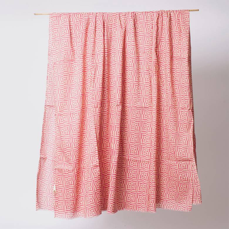 Cotton Scarf/ Sarong In Pink Geometric Print