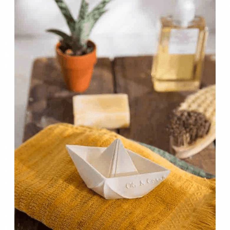 Origami Boat Natural Rubber Bath Toy In White 0+