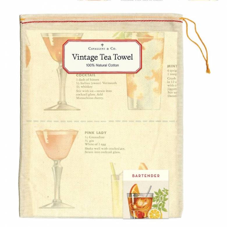 Bartender's Guide Cotton Tea Towel With Gift Bag