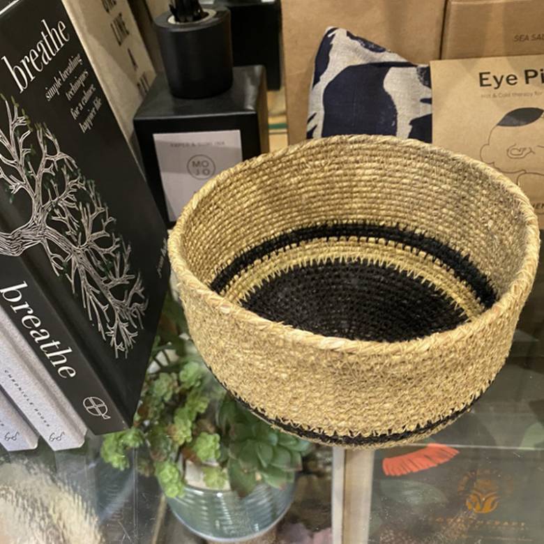 Small Black & Natural Seagrass Tapered Basket