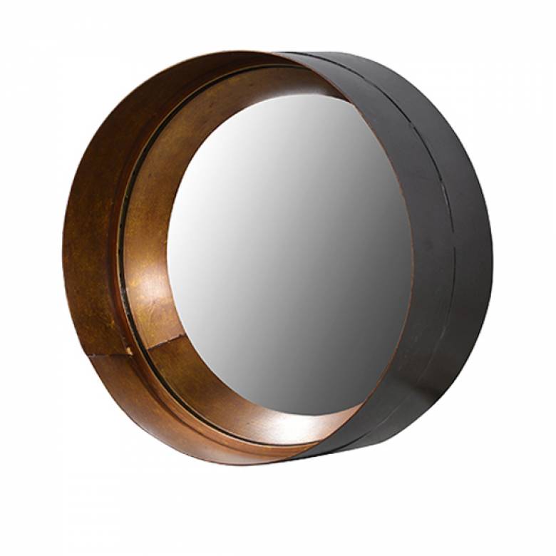 Black And Gold Metal Distressed Round  Mirror 26x10cm.