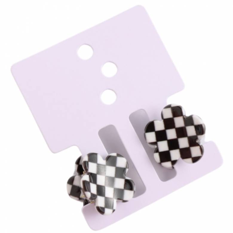Black & White Check Flower - Pair Of Claw Hair Clips