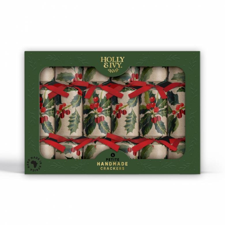 Box Of 6 Petite Christmas Crackers - Kraft Holly