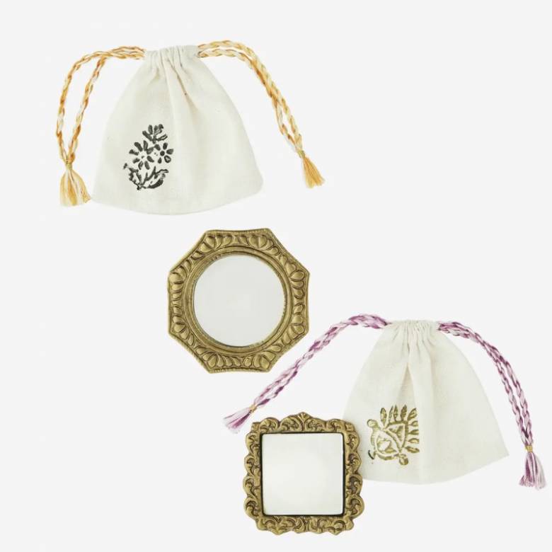 Brass Hand Mirror In Cotton Bag