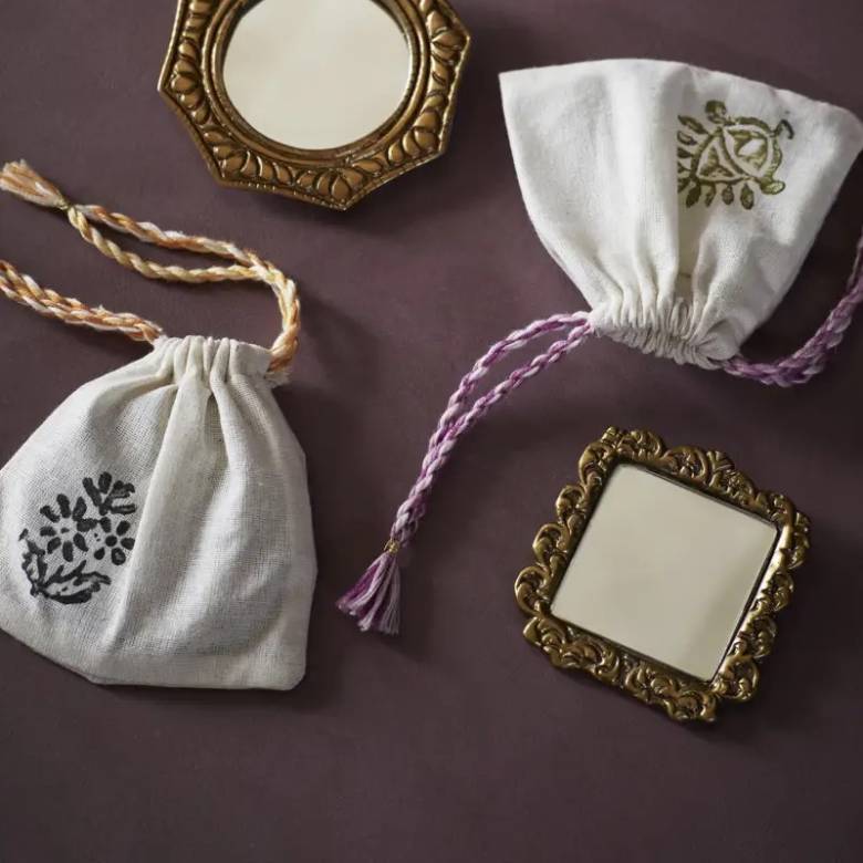 Brass Hand Mirror In Cotton Bag