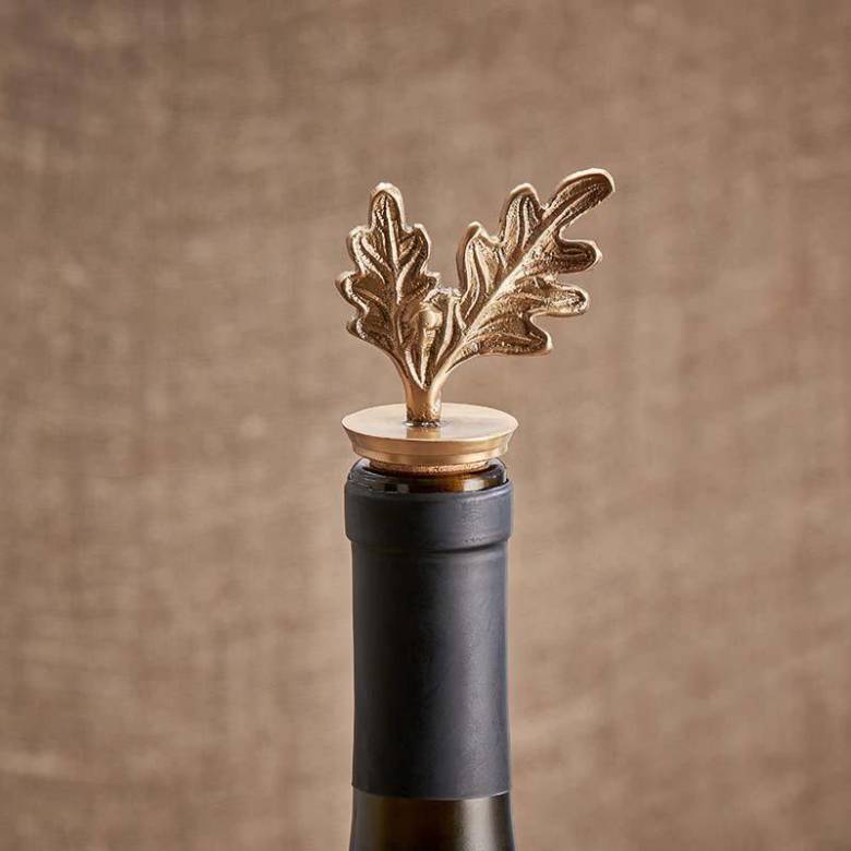 Brass Oak Leaf Cork Bottle Stopper