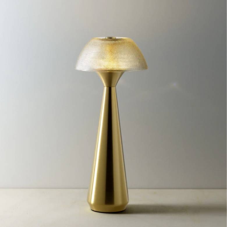 Brass Rechargeable Table Lamp with Textured Shade