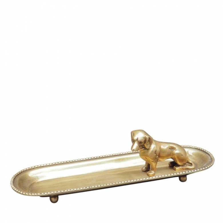 Brass Trinket Tray With Dog Figure