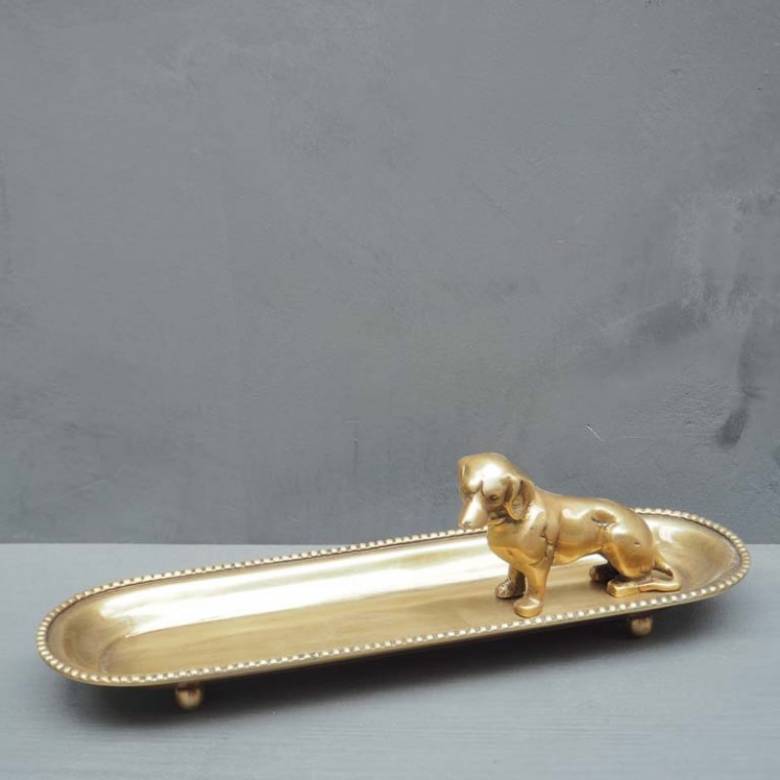 Brass Trinket Tray With Dog Figure