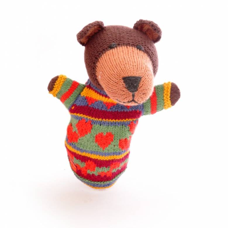 Brown Bear - Hand Knitted Glove Puppet Organic Cotton