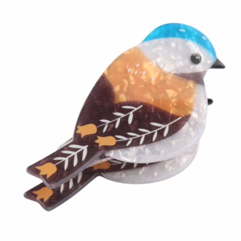 Brown Bird With Blue Head - Large Single Claw Hair Clip