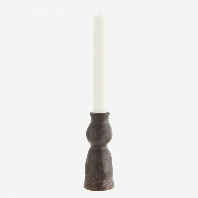 Brown Curved Stoneware Candle Holder H:14.5cm