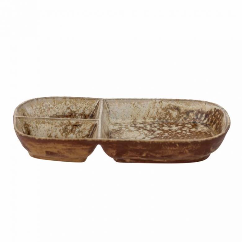 Brown Stoneware Tray With Divided Sections