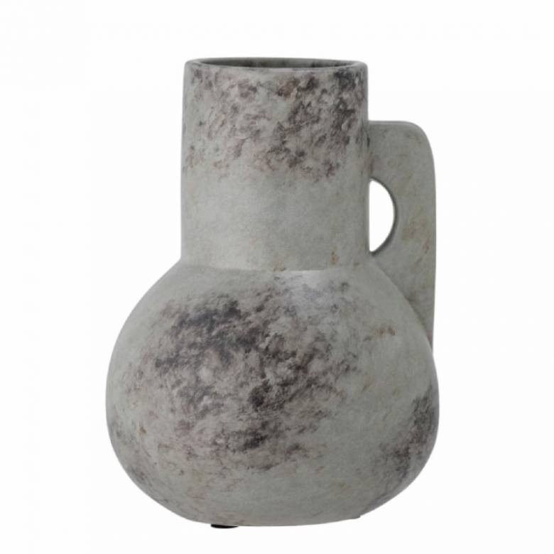 Bulbous Vase With Angular Handle In Dusty Grey