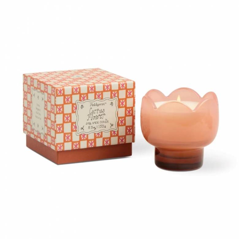 Candle In Tulip Shaped Glass Votive - Cactus Flower