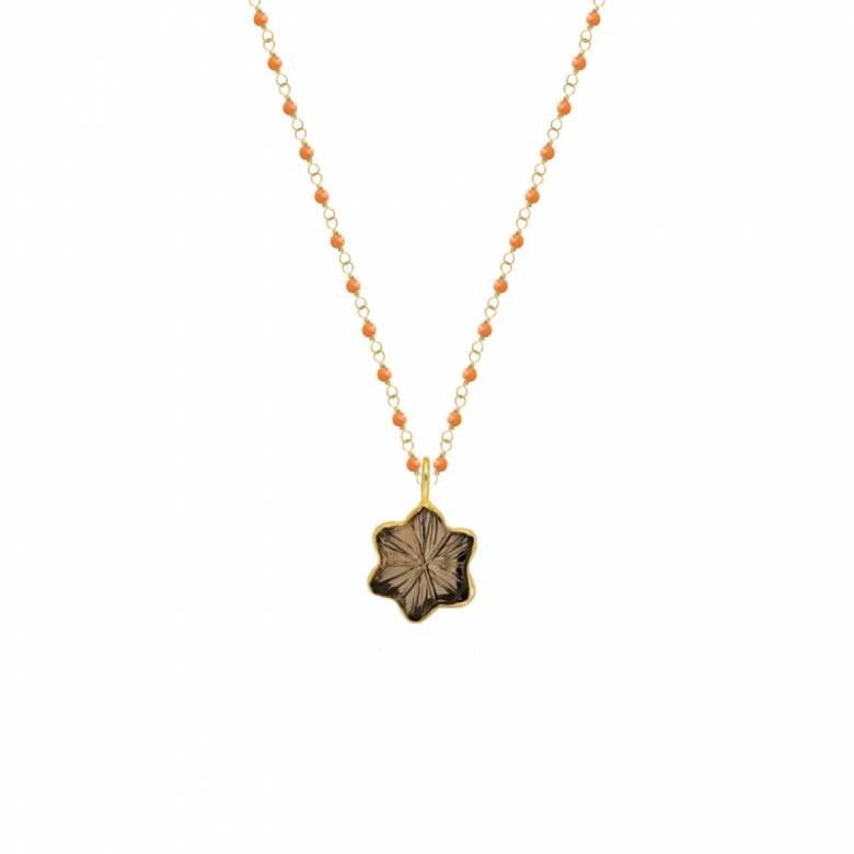 Carnelian Rosary Necklace With Smokey Quartz Carved Star
