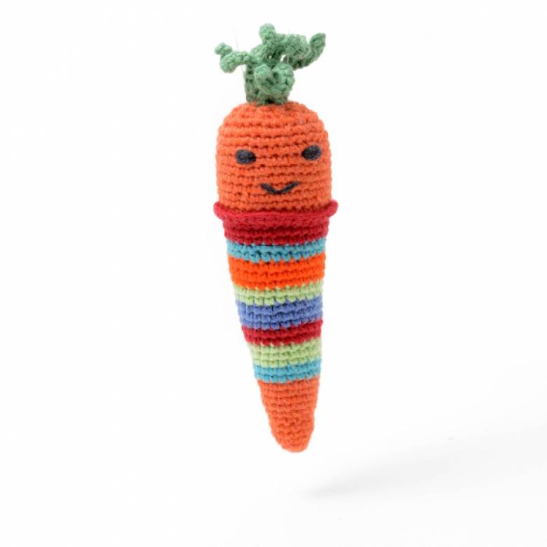 Carrot - Hand Knitted Soft Toy Rattle Organic Cotton