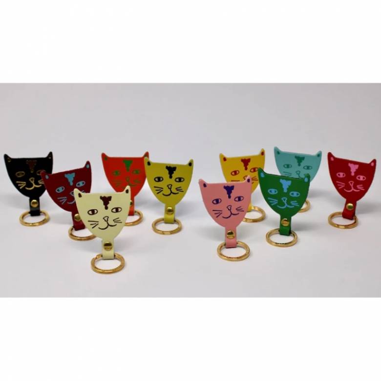 Cat Head Leather Keyring - Various Colours