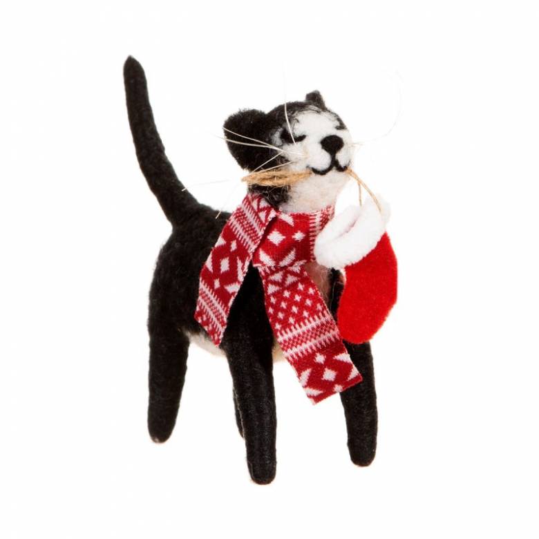 Cat With Stocking Felt Hanging Christmas Decoration