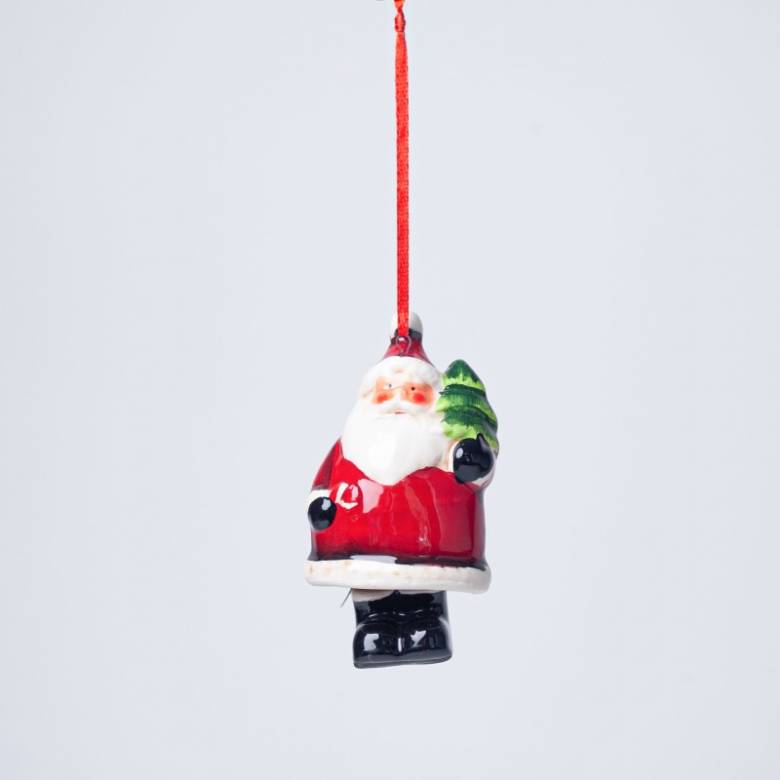 Ceramic Santa With Tree Hanging Christmas Decoration