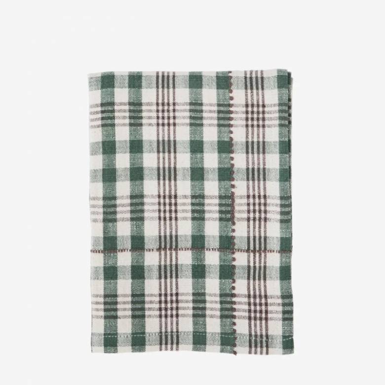 Checked Tea Towel In Green & Charcoal