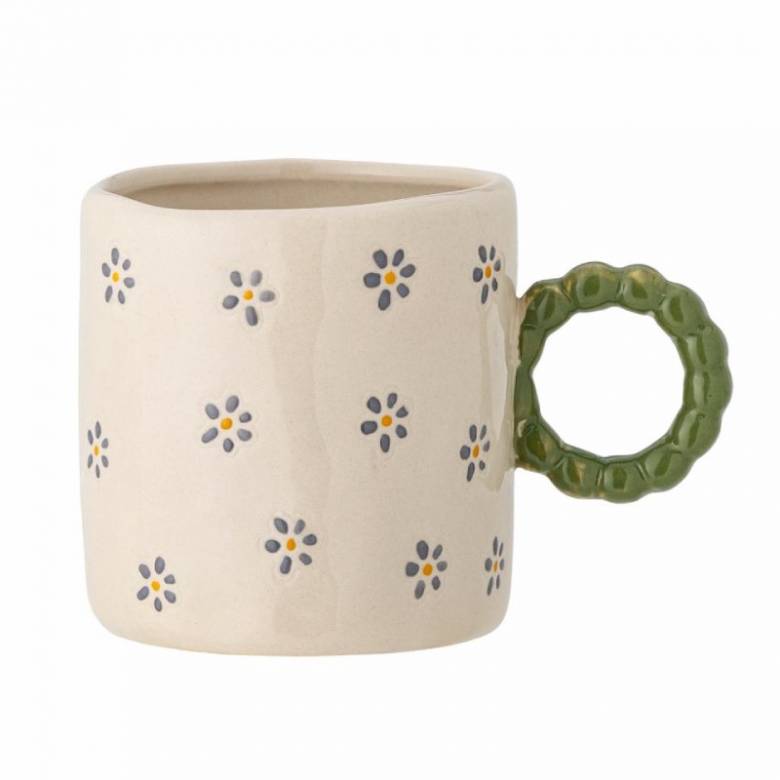 Children's Hand-painted Mug With Flower Print & Green Handle