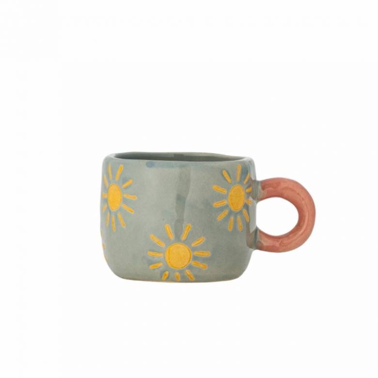 Children's Hand-painted Stoneware Mug In Blue With Suns Print