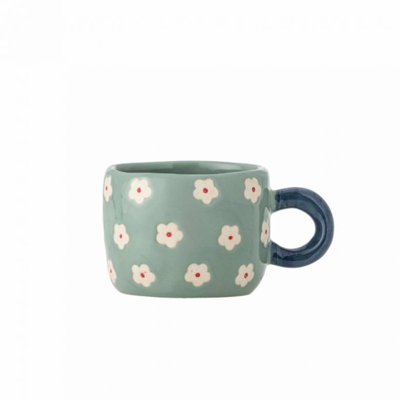 Children's Hand-painted Stoneware Mug In Blue With White Flowers