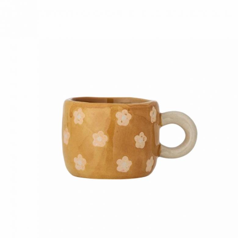 Children's Handpainted Stoneware Mug In Brown With White Flowers