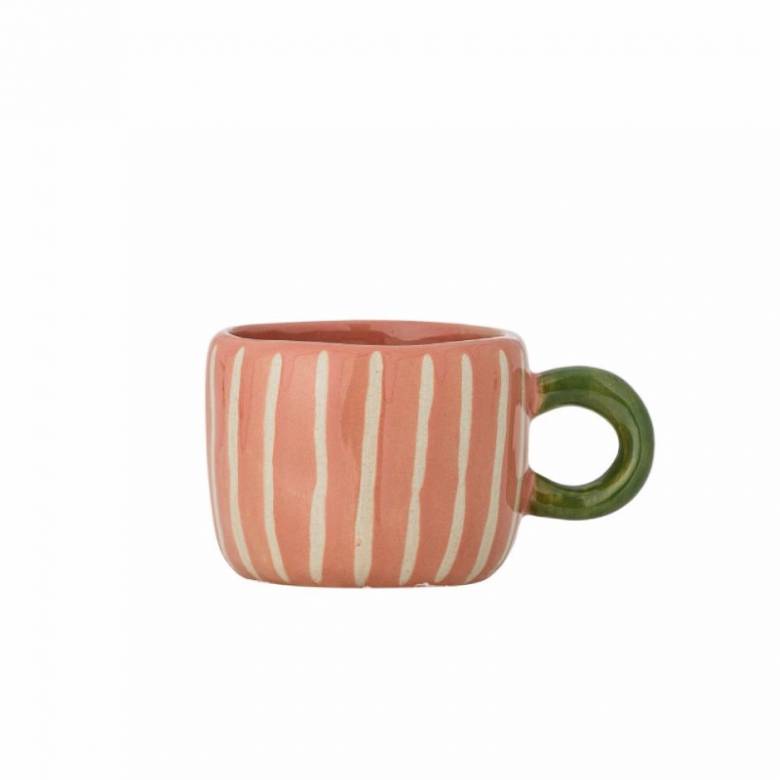 Children's Hand-painted Stoneware Mug In Pink With White Stripes