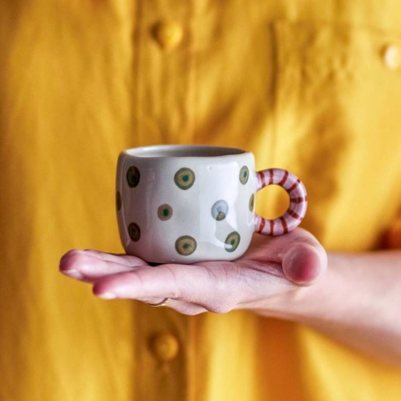 Children's Hand-painted Stoneware Mug With Green Spots