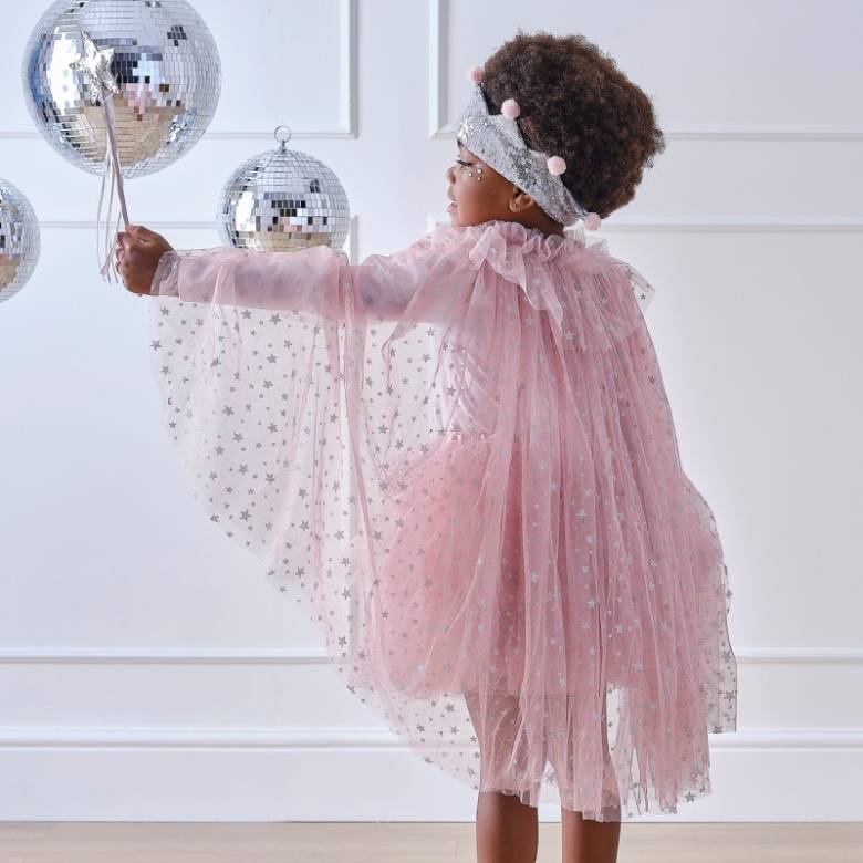 Children's Pink & Silver Fairy Princess Costume Cape