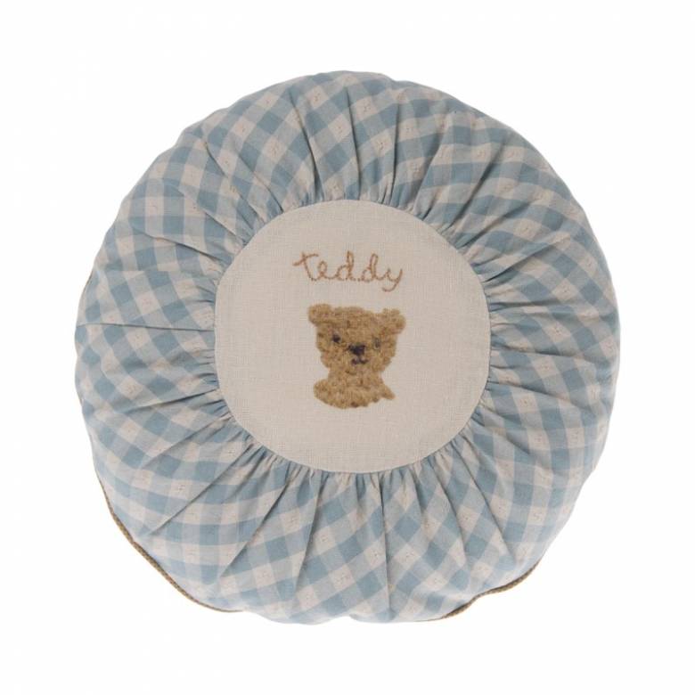 Children's Round Checked Teddy Cushion In Blue By Maileg