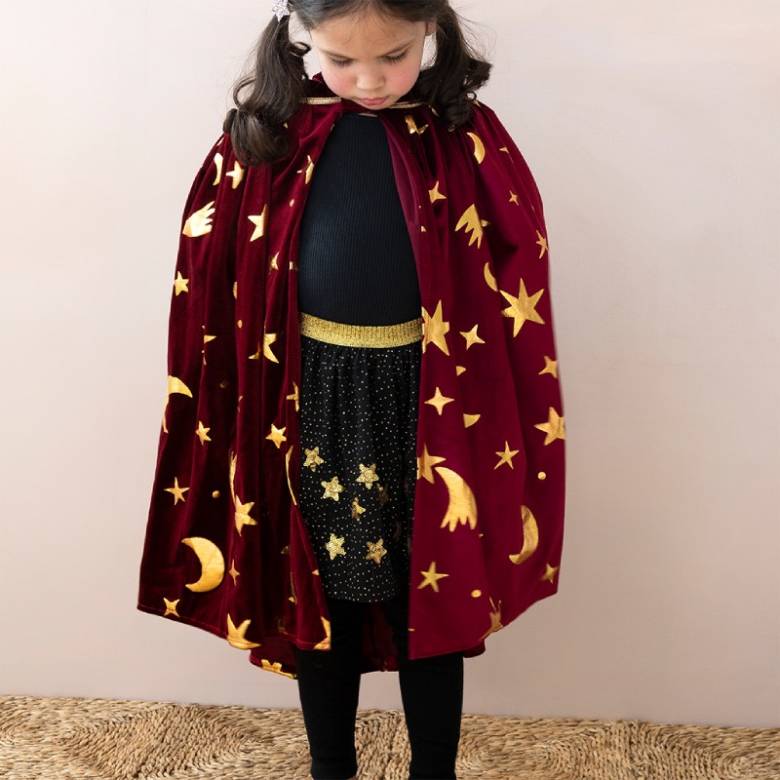Children's Wizard Cape In Red & Gold