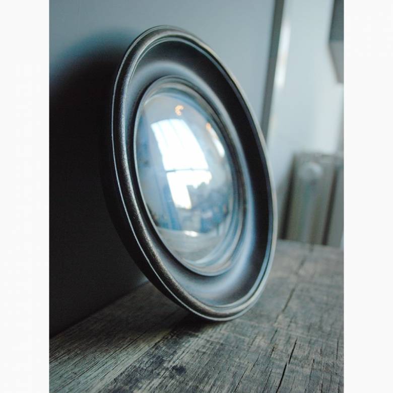 Circular Convex Mirror With Black & Gold Patinated Frame D:26.cm