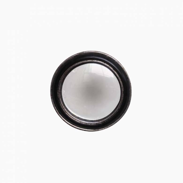 Circular Convex Mirror With Black Silver Patinated Frame D:19cm