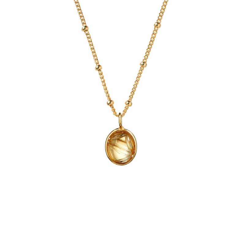 Citrine Carved Egg Pendant Necklace With Gold Chain