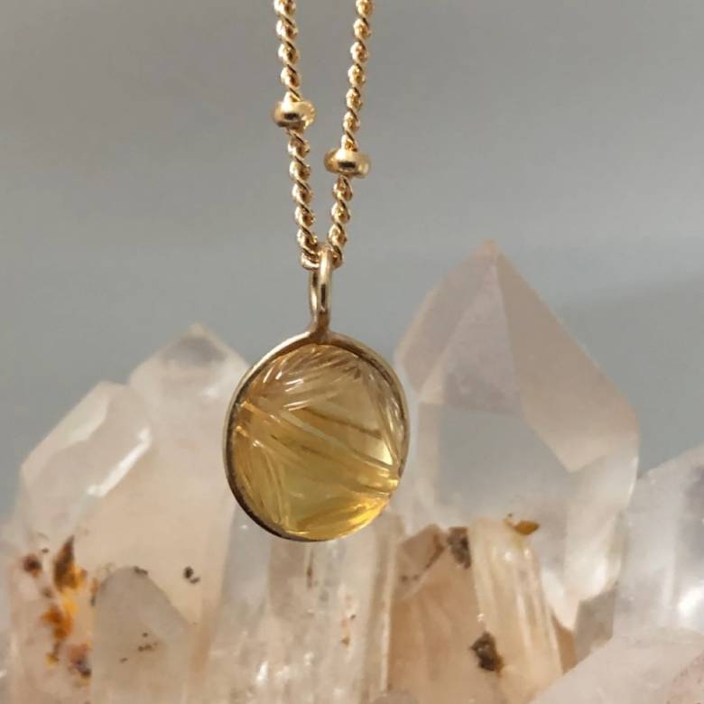 Citrine Carved Egg Pendant Necklace With Gold Chain