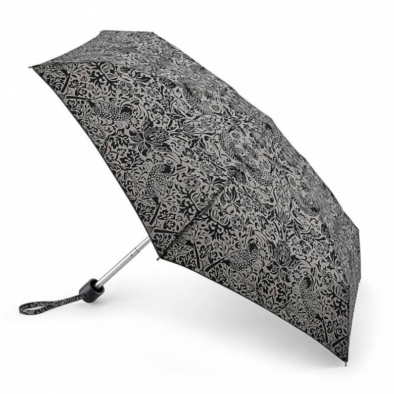 Compact Umbrella - William Morris Strawberry Thief In Black