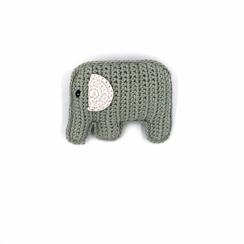 Crochet Knitted Elephant Rattle In Teal 0+