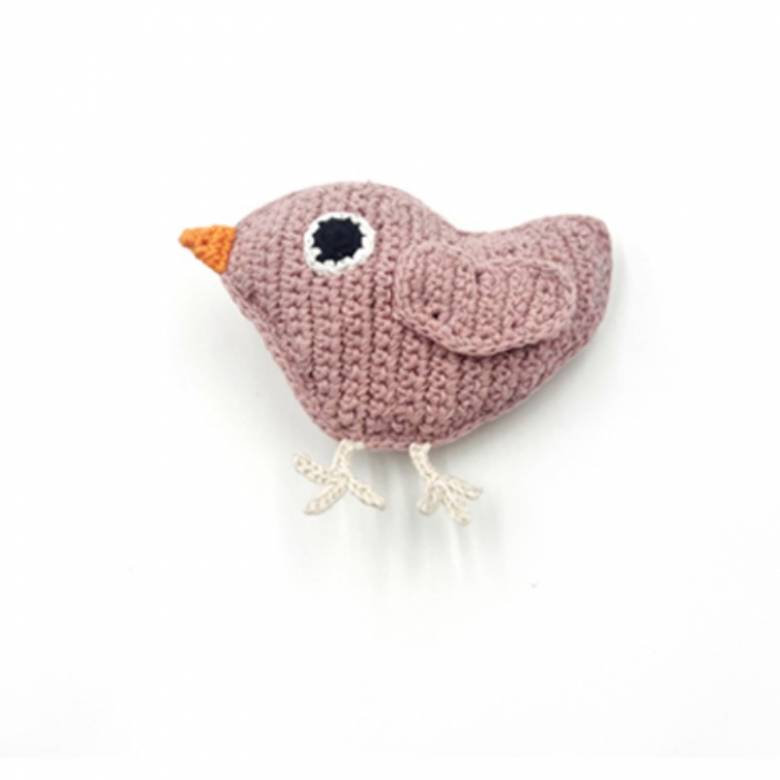 Crochet Little Bird Rattle Toy In Dusky Pink 0+