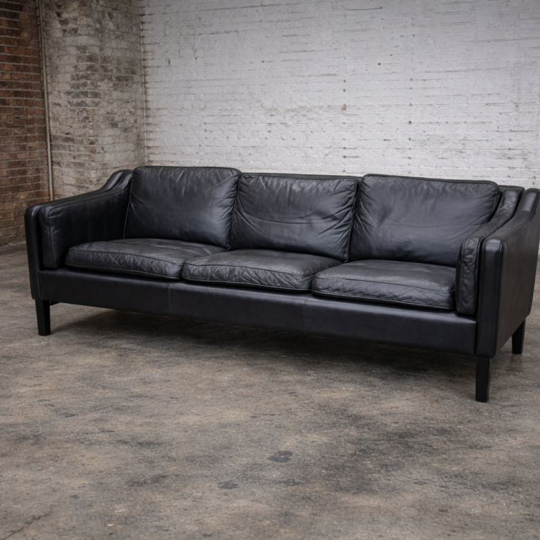 1960s B&oslash;rge Mogensen 3 Seater Sofa In Black Leather
