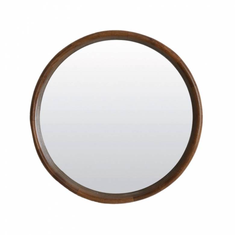 Denahi Wooden Circular Mirror In Oil Brown 80cm