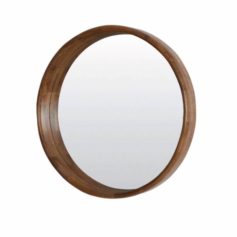 Denahi Wooden Circular Mirror In Oil Brown 80cm