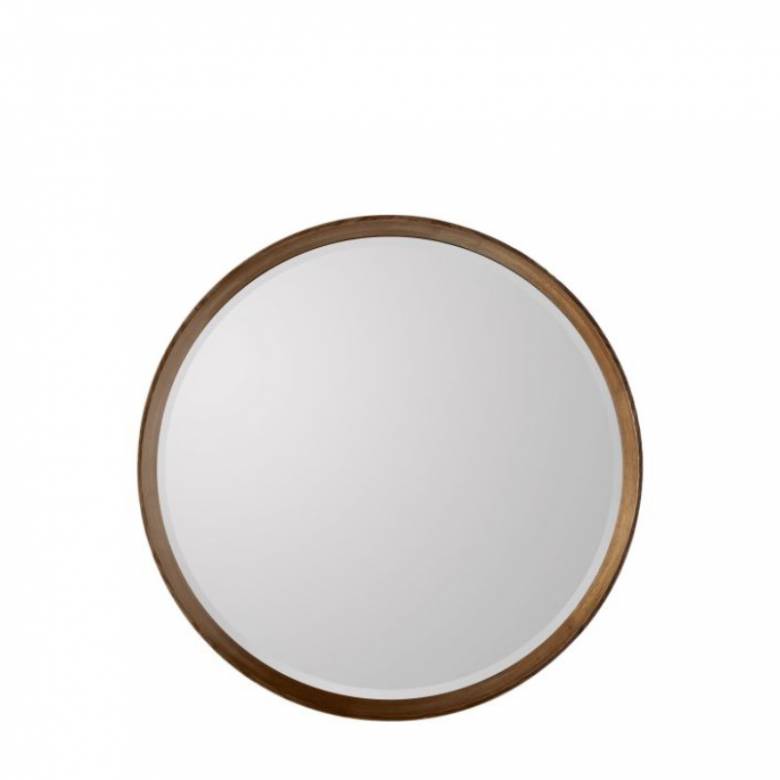 Diane Wooden Round Mirror In Walnut